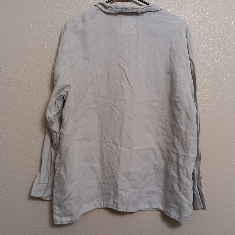 Flax Gray Linen Oversized Button Front Shirt Top - image 3